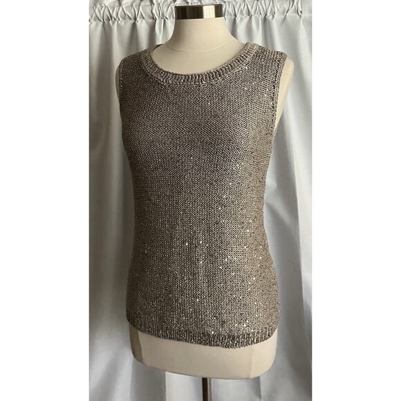 Womens Chicos Special Occasion Cardigan Sweater Tank Top Sequins Taupe Sz 1 - Picture 5 of 16